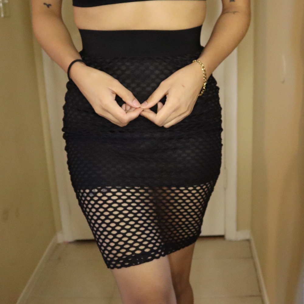 Black fishnet bodycon skirt